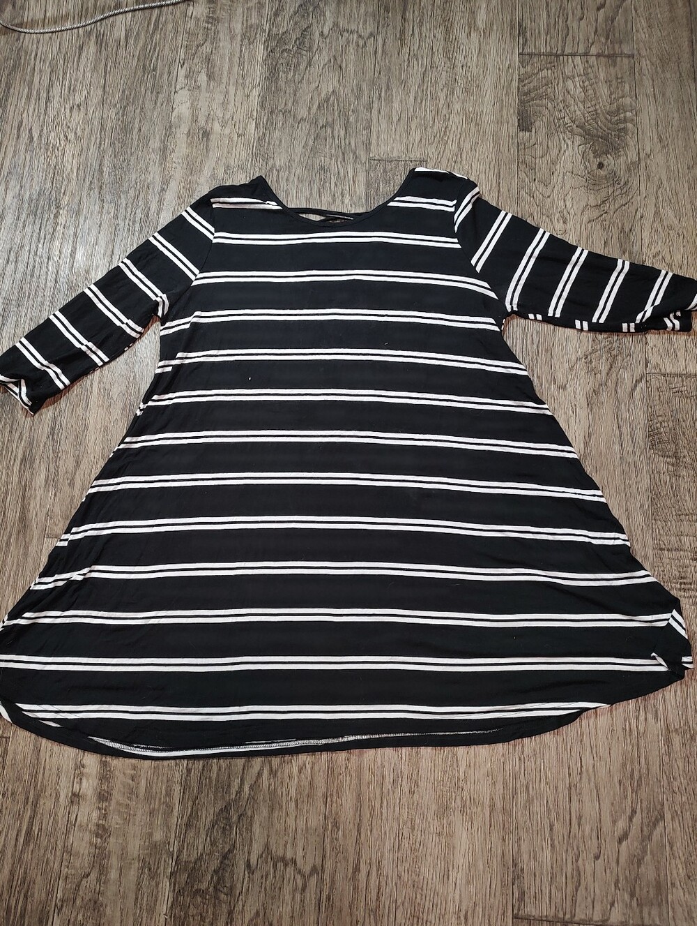 Wishful Park Women's Black and White Striped A-Line Dress 3/4sleeve Size XL